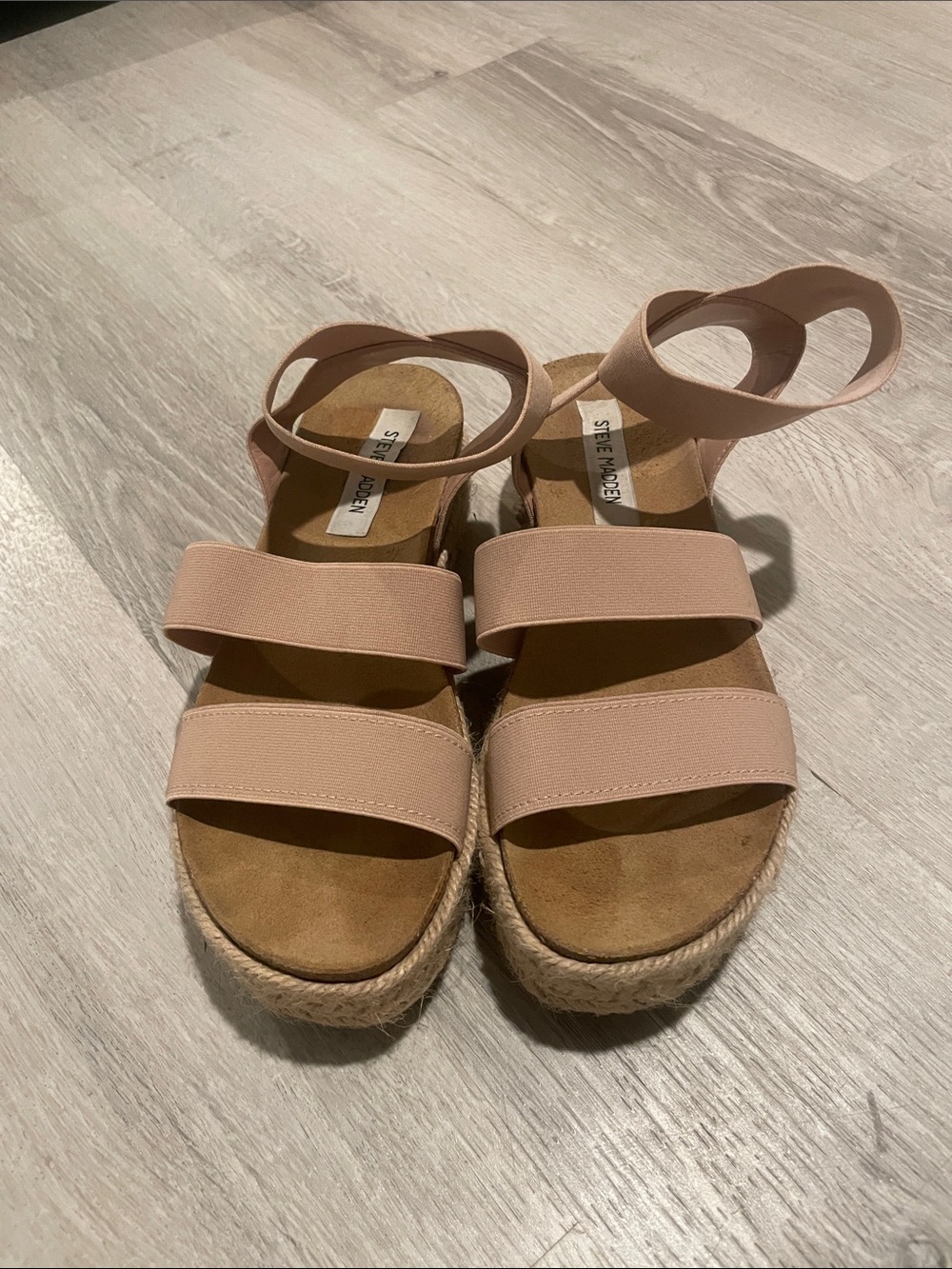 Steve Madden Beige Platform Espadrille Sandals with Ankle Strap Size 7